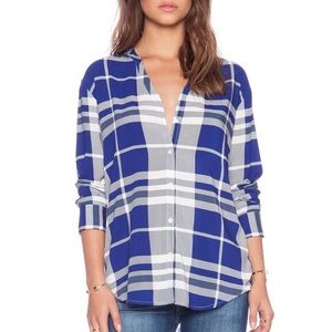 Soft Joie Dane Blouse Cadet Blue Plaid Medium